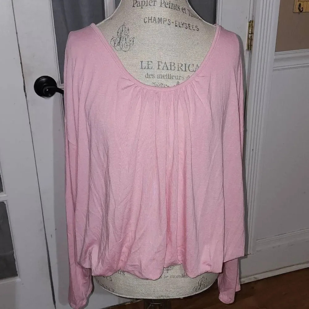 Maeve Anthropologie Womens Pink Scoop Neck Blouse Shirt Top XL